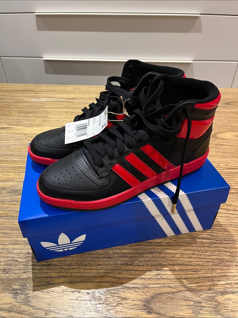 adidas Black and Red High-Top Sneakers with Three Stripes